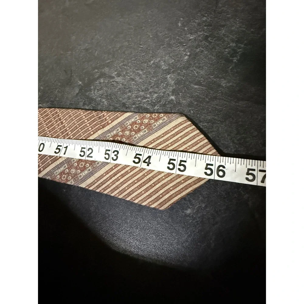 Vintage Yves Saint Laurent Silk Necktie Brown Tan Geometric Striped YSL Tie